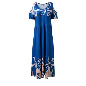 Ediodpoh cold shoulder sleeves,  blue and pink floral maxi dress size XL